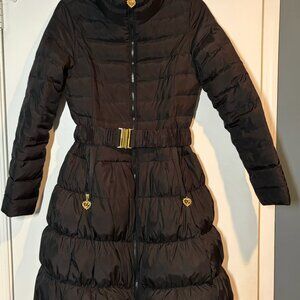 Betsey Johnson Black Puffer Quilted Belted Jacket Coat Y2K XS